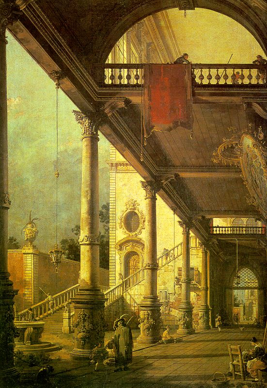 Capriccio- A Colonnade Opening onto the Courtyard of a Palace