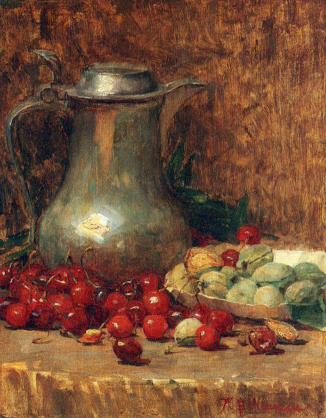 Still Life: Pewter Pitcher and Cherries