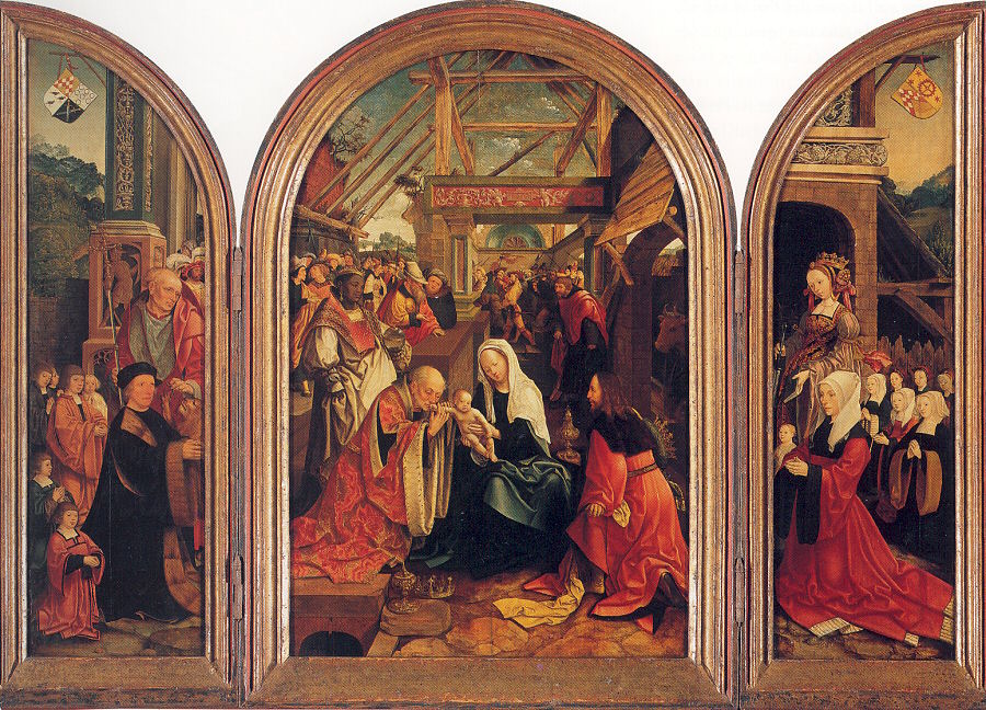 Tryptych with the Adoration of the Magi, Donors, & Saints Jerome and Catherine