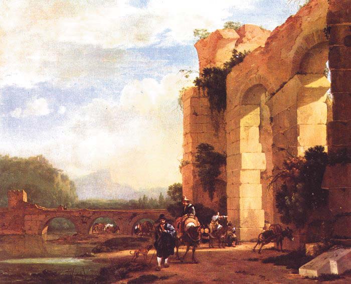 Italian Landscape with the Ruins of a Roman Bridge & Aqueduct