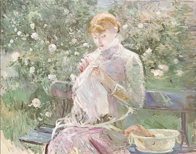 Young Woman Sewing in a Garden