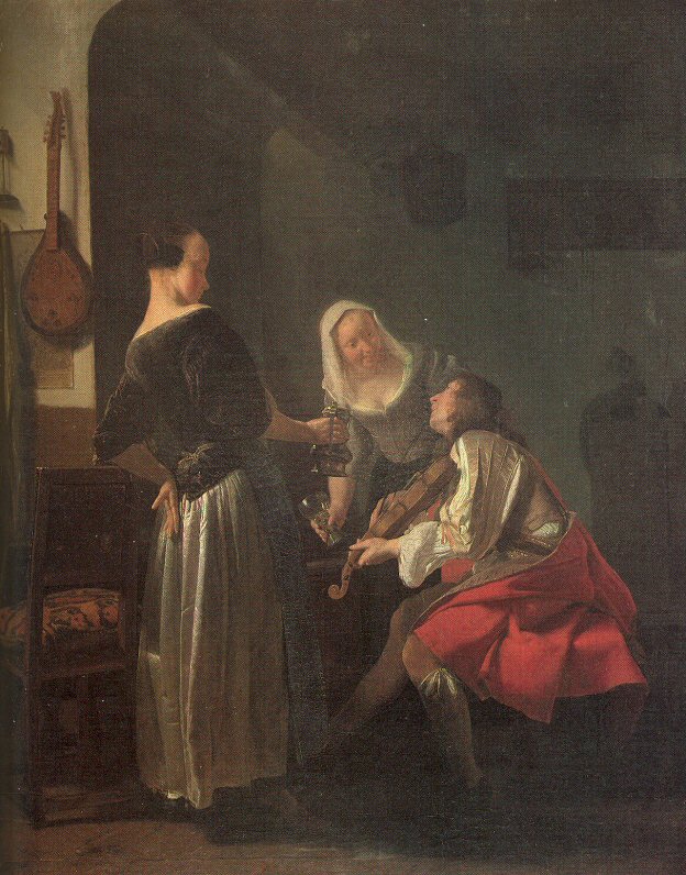 Violinist and Two Serving Women