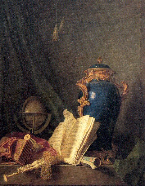Still Life with a Vase of Lapis, a Globe, and Bagpipes