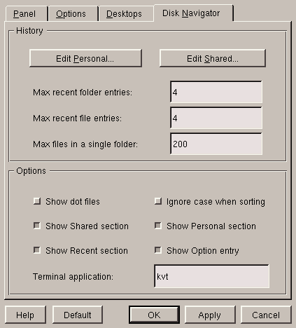 Disk Navigator configuration menu