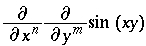 \frac{\partial}{\partial x^n} \frac{\partial}{\partial y^m} \sin(xy)