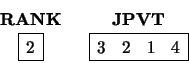 \begin{displaymath}
\begin{array}{c} {\bf RANK} \\
\begin{array}{\vert c\vert}...
...vert} \hline
3 & 2 & 1 & 4 \\
\hline \end{array} \end{array} \end{displaymath}